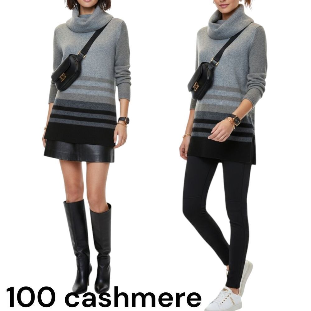 Paul Castelloe 💯 Cashmere Striped  Colorblock Cowl Turtleneck Sweater  Large